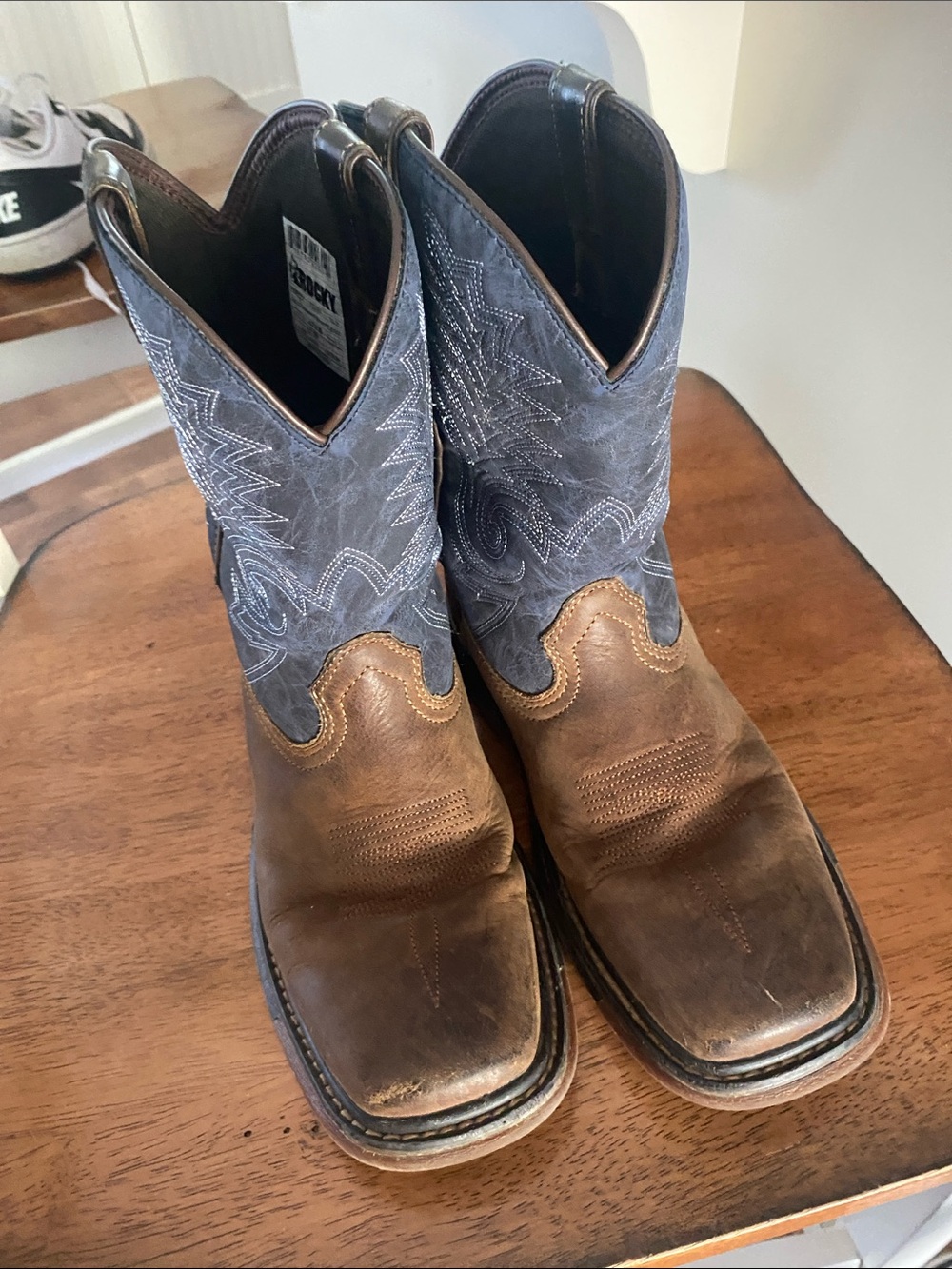Rocky Brown Foot with Blue Embroidered Shaft Cowboy Boots - Picture 6 of 6